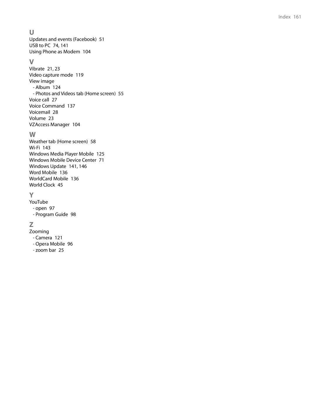 HTC RHOD500 user manual Index  